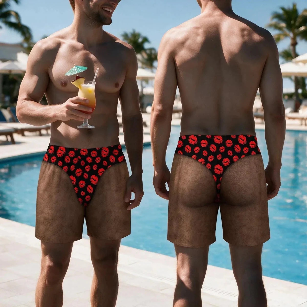 Funny Fake Butt Beach Shorts, Custom Pranky Swim Trunks, Bachelor PartyBirthday Gag Gift For Him Funny Men's Swimsuit - WOWihte