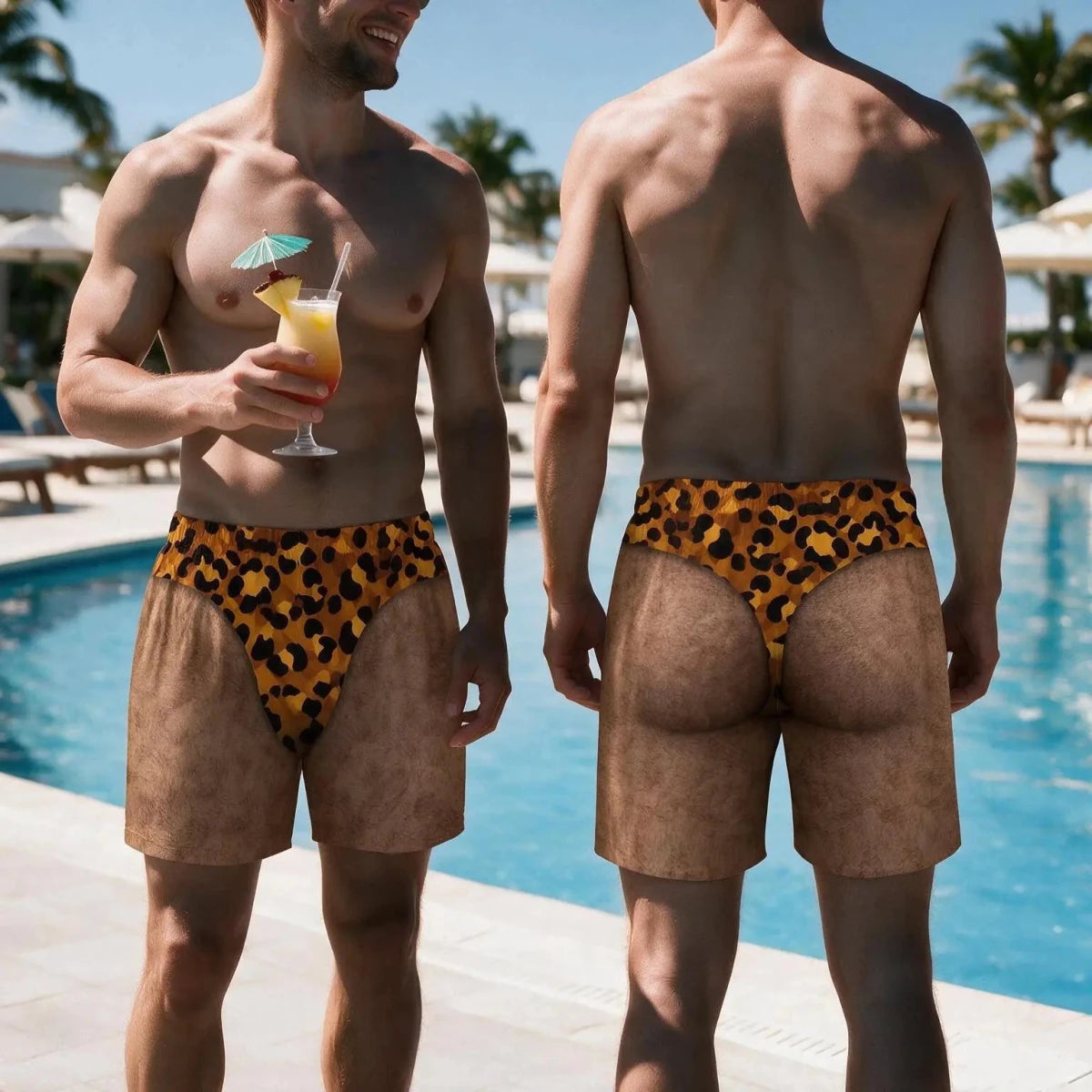 Funny Fake Butt Beach Shorts, Custom Pranky Swim Trunks, Bachelor PartyBirthday Gag Gift For Him Funny Men's Swimsuit - WOWihte