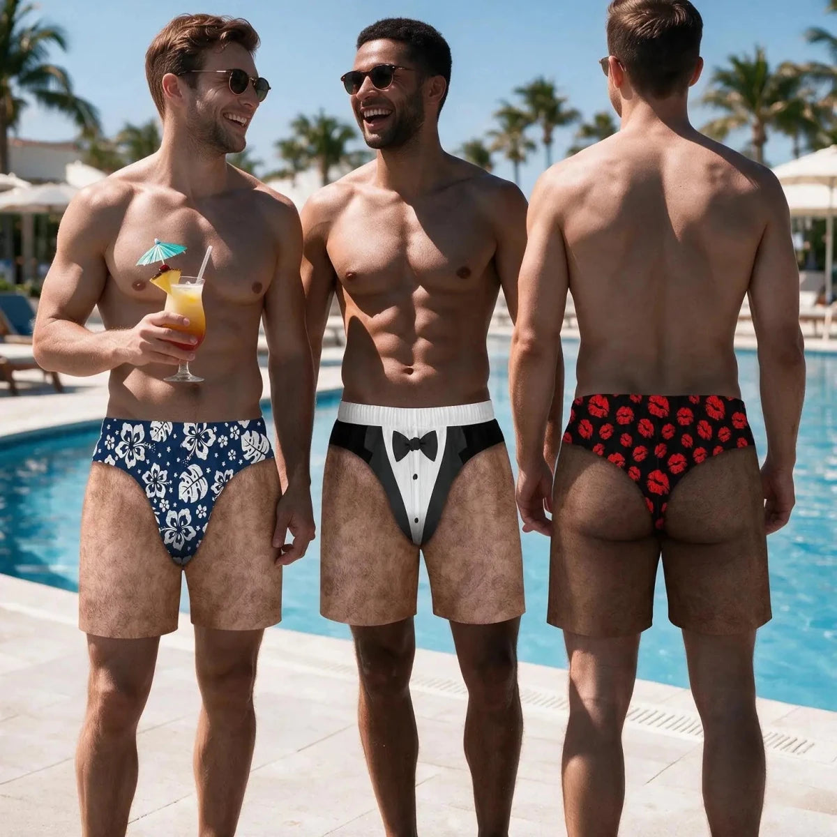 Funny Fake Butt Beach Shorts, Custom Pranky Swim Trunks, Bachelor PartyBirthday Gag Gift For Him Funny Men's Swimsuit - WOWihte