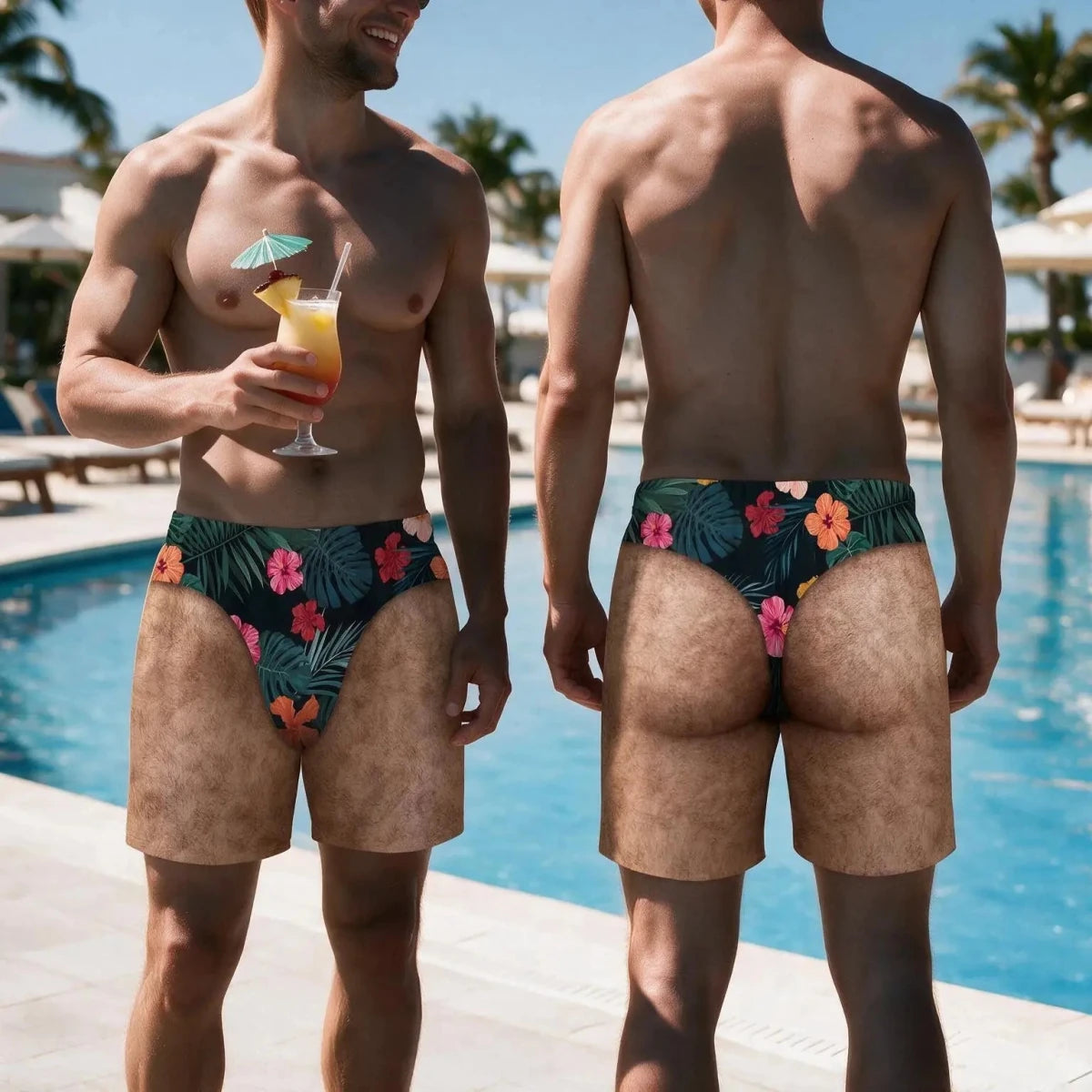 Funny Fake Butt Beach Shorts, Custom Pranky Swim Trunks, Bachelor PartyBirthday Gag Gift For Him Funny Men's Swimsuit - WOWihte
