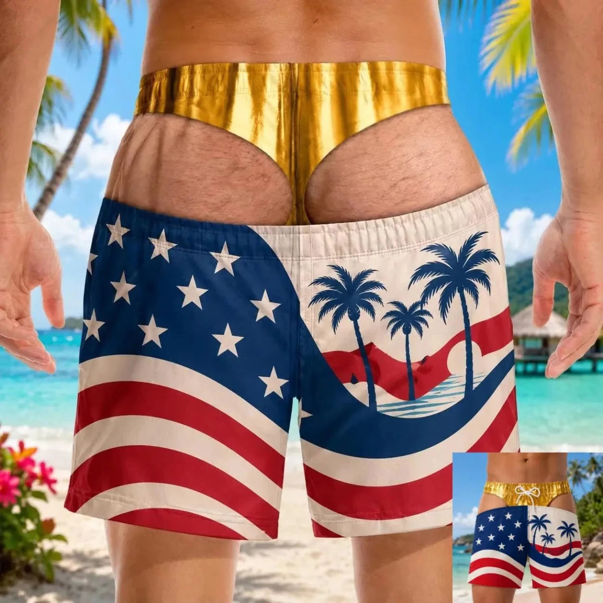 Funny Men Swim Trunks Personalized Hairy Butt Print Beach Shorts, Bathing Suit, Bachelor Party Short, Big Booty Gag Gift for Him - WOWihte