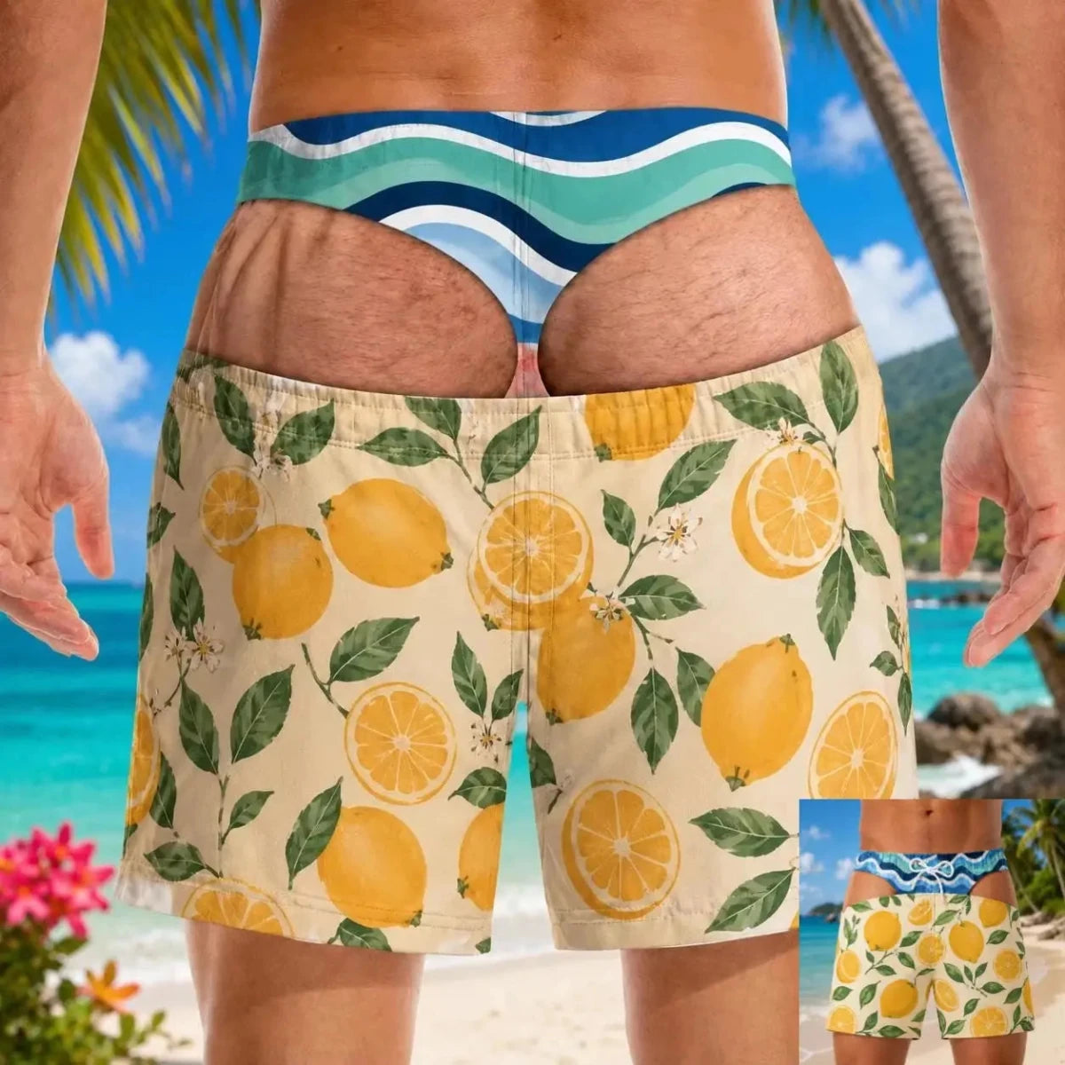 Funny Men Swim Trunks Personalized Hairy Butt Print Beach Shorts, Bathing Suit, Bachelor Party Short, Big Booty Gag Gift for Him - WOWihte