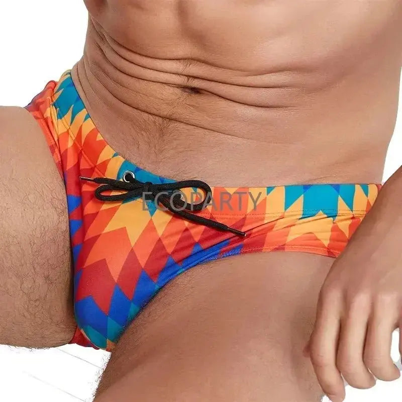 Geometric Print Surfing Swim Trunks - WOWihte