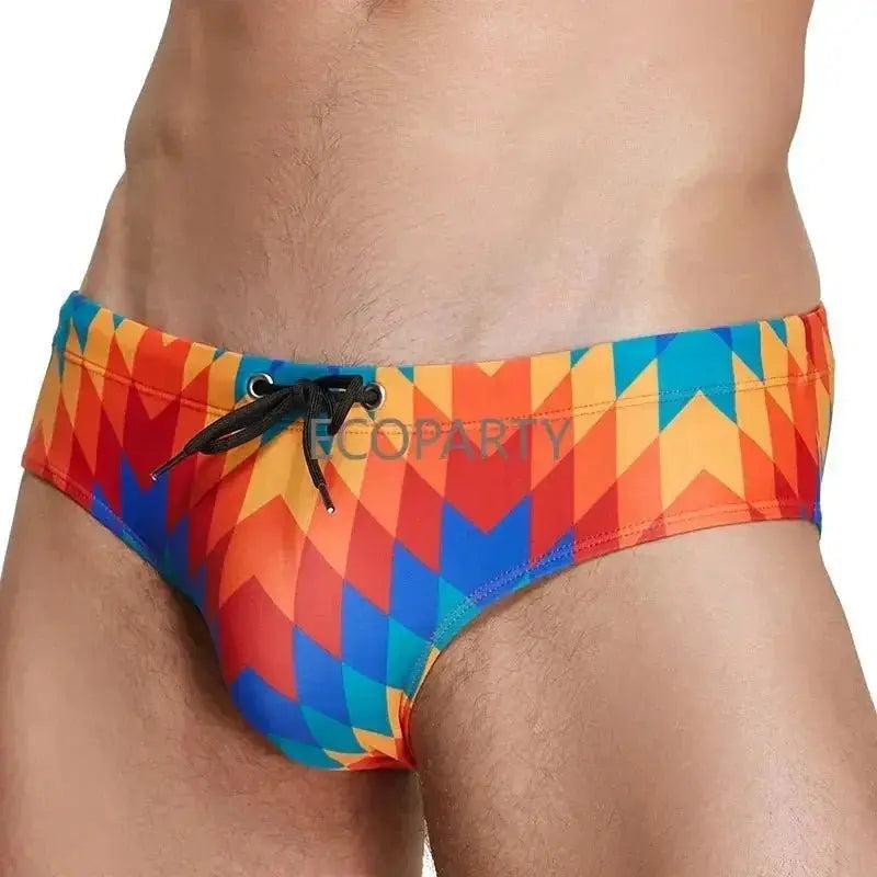 Geometric Print Surfing Swim Trunks - WOWihte