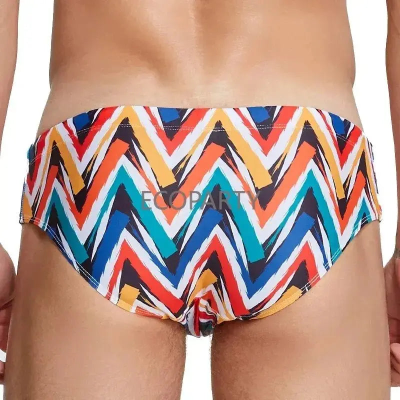 Geometric Print Surfing Swim Trunks - WOWihte