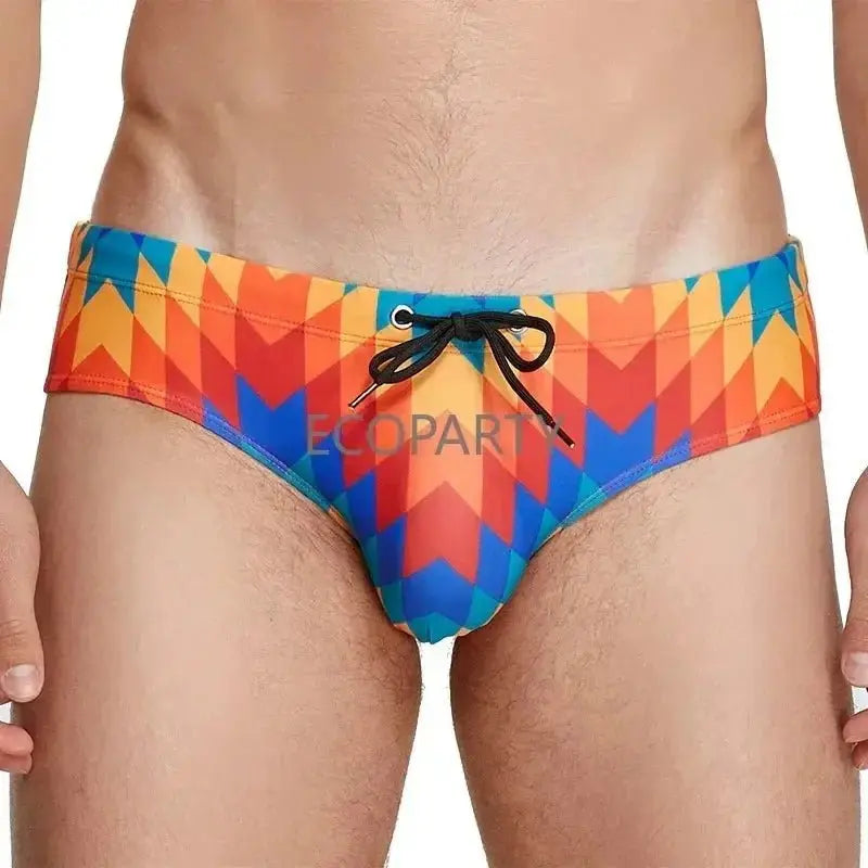 Geometric Print Surfing Swim Trunks - WOWihte