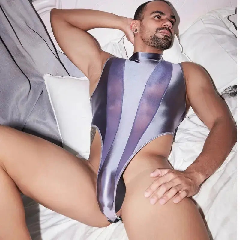 Glossy Deep V Elastic Bodysuit - WOWihte