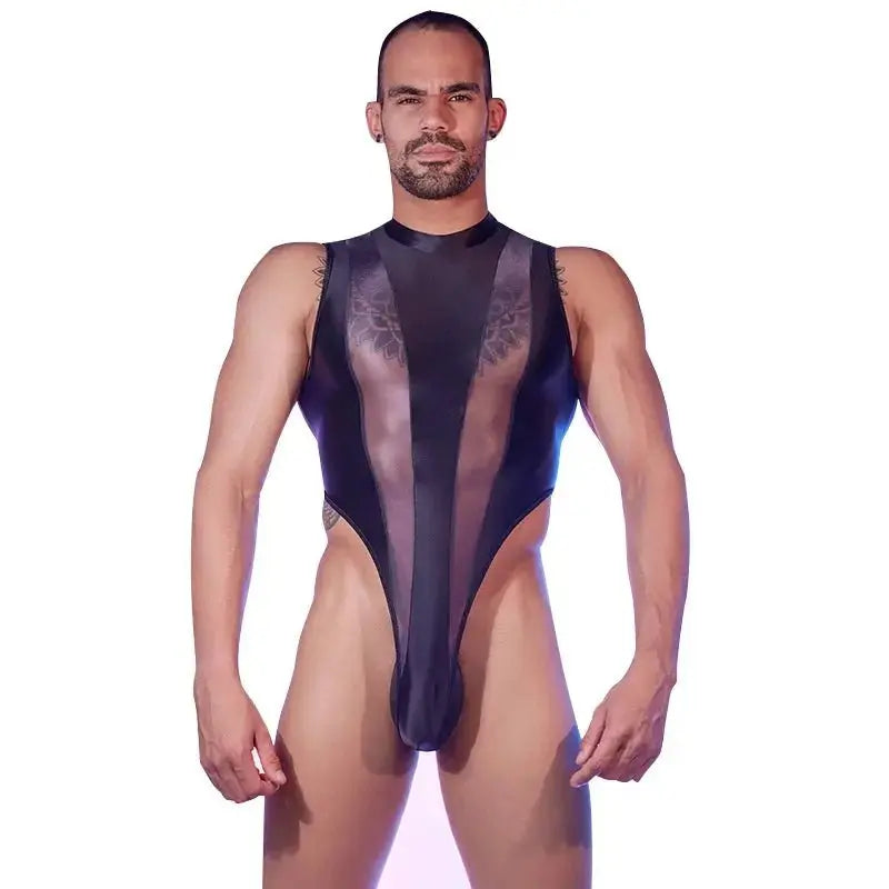 Glossy Deep V Elastic Bodysuit - WOWihte
