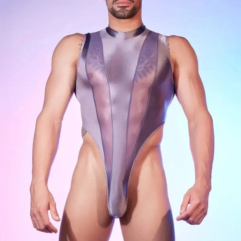 Glossy Deep V Elastic Bodysuit - WOWihte