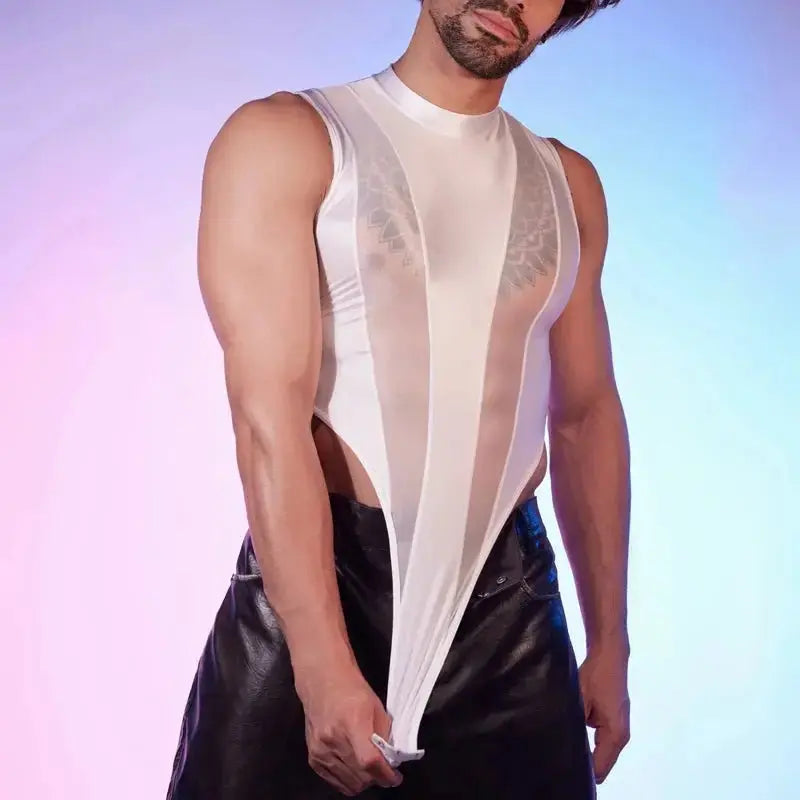 Glossy Deep V Elastic Bodysuit - WOWihte