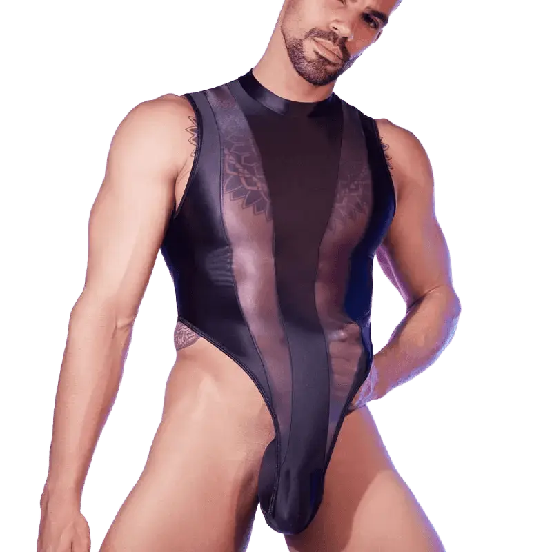 Glossy Deep V Elastic Bodysuit - WOWihte