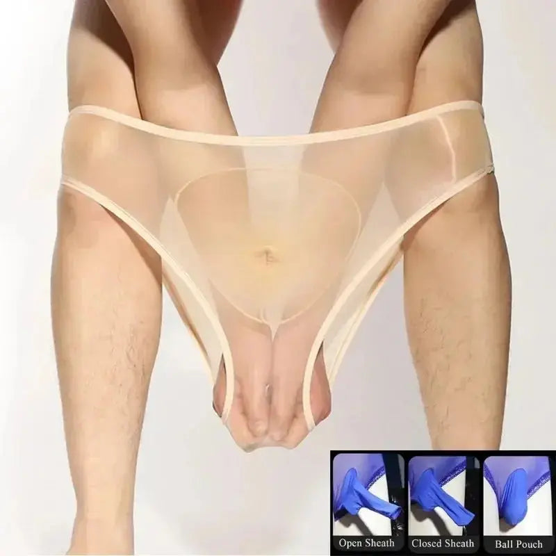 Glossy Sheer Silky Men's Briefs - WOWihte