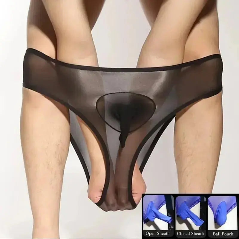 Glossy Sheer Silky Men's Briefs - WOWihte
