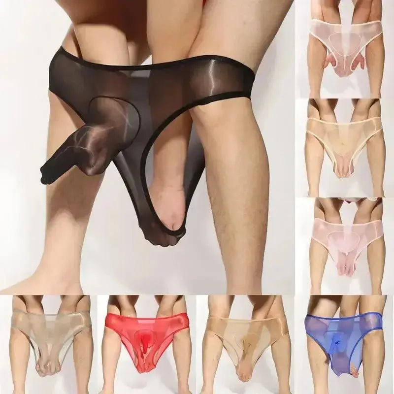 Glossy Sheer Silky Men's Briefs - WOWihte