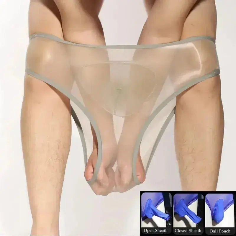 Glossy Sheer Silky Men's Briefs - WOWihte