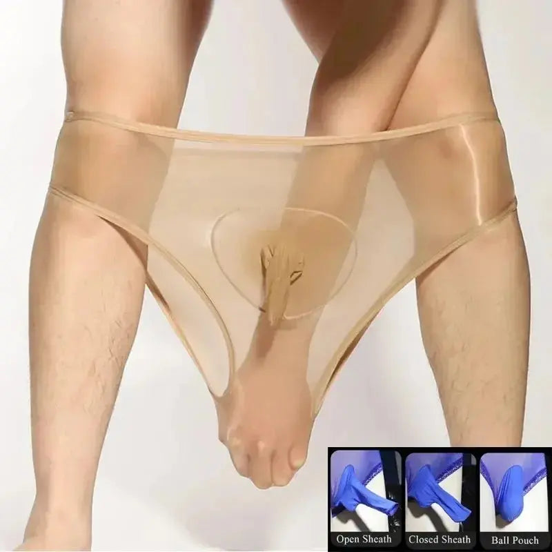 Glossy Sheer Silky Men's Briefs - WOWihte