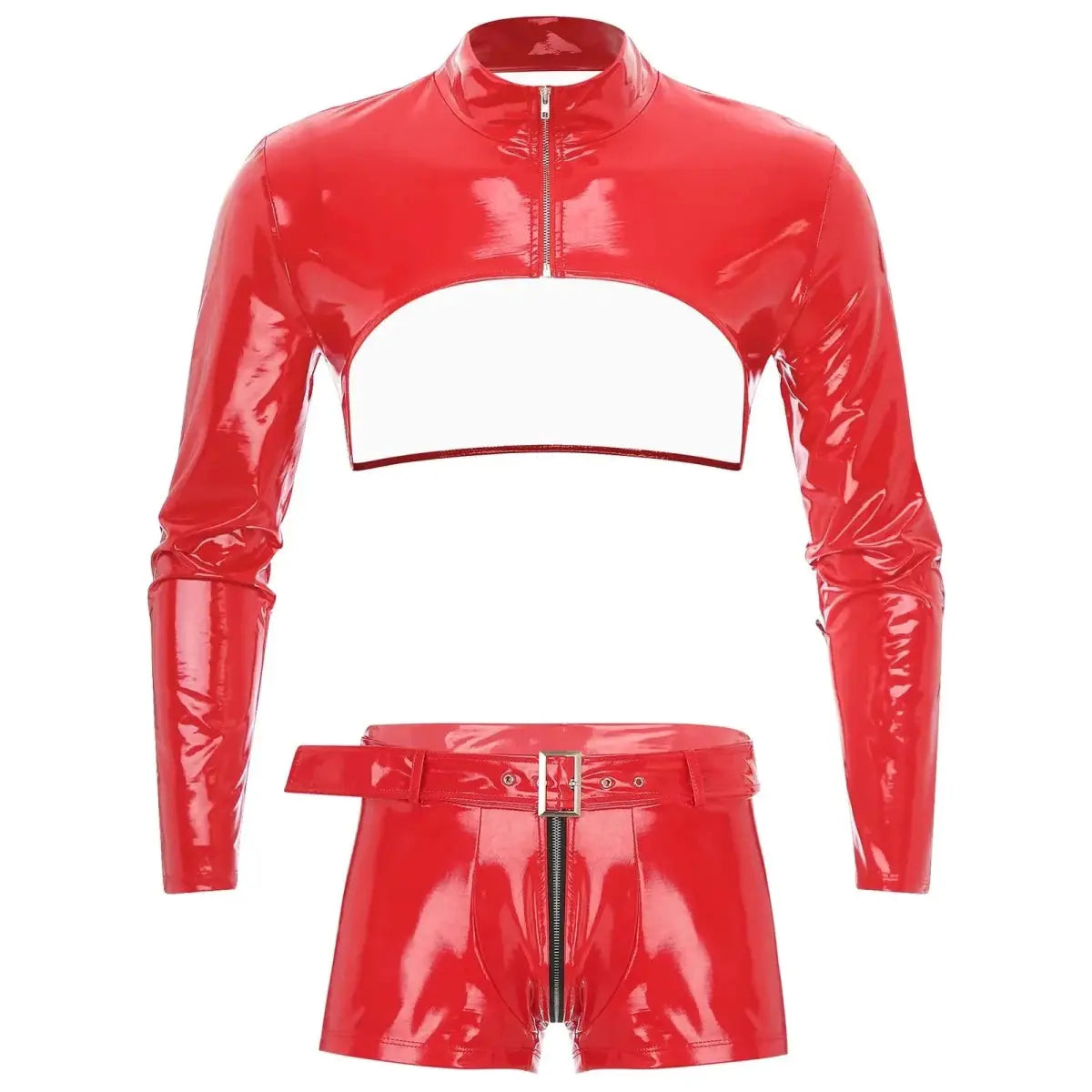 Glossy Wetlook Crop Outfit - WOWihte