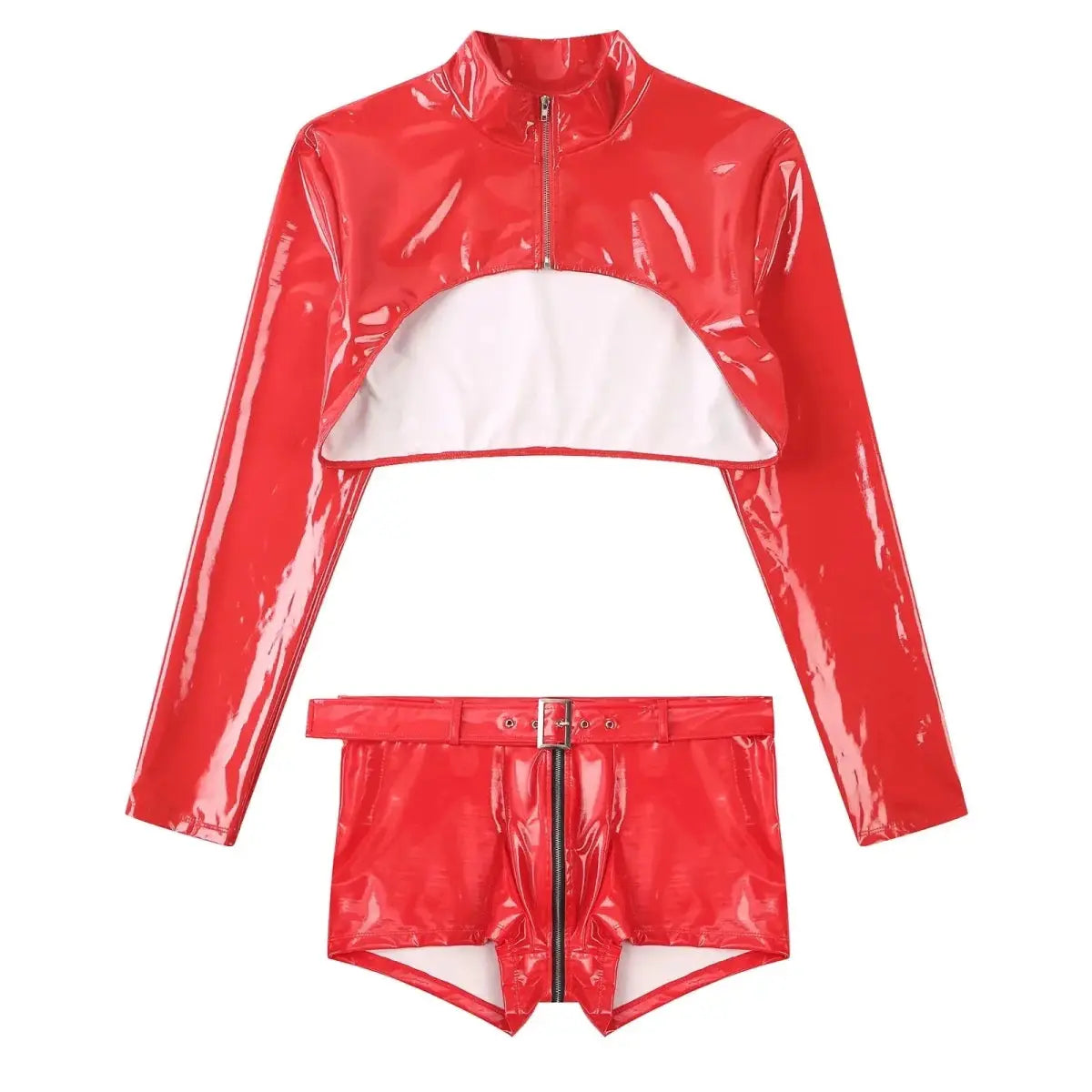 Glossy Wetlook Crop Outfit - WOWihte