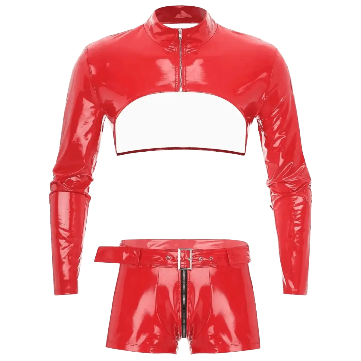 Glossy Wetlook Crop Outfit - WOWihte
