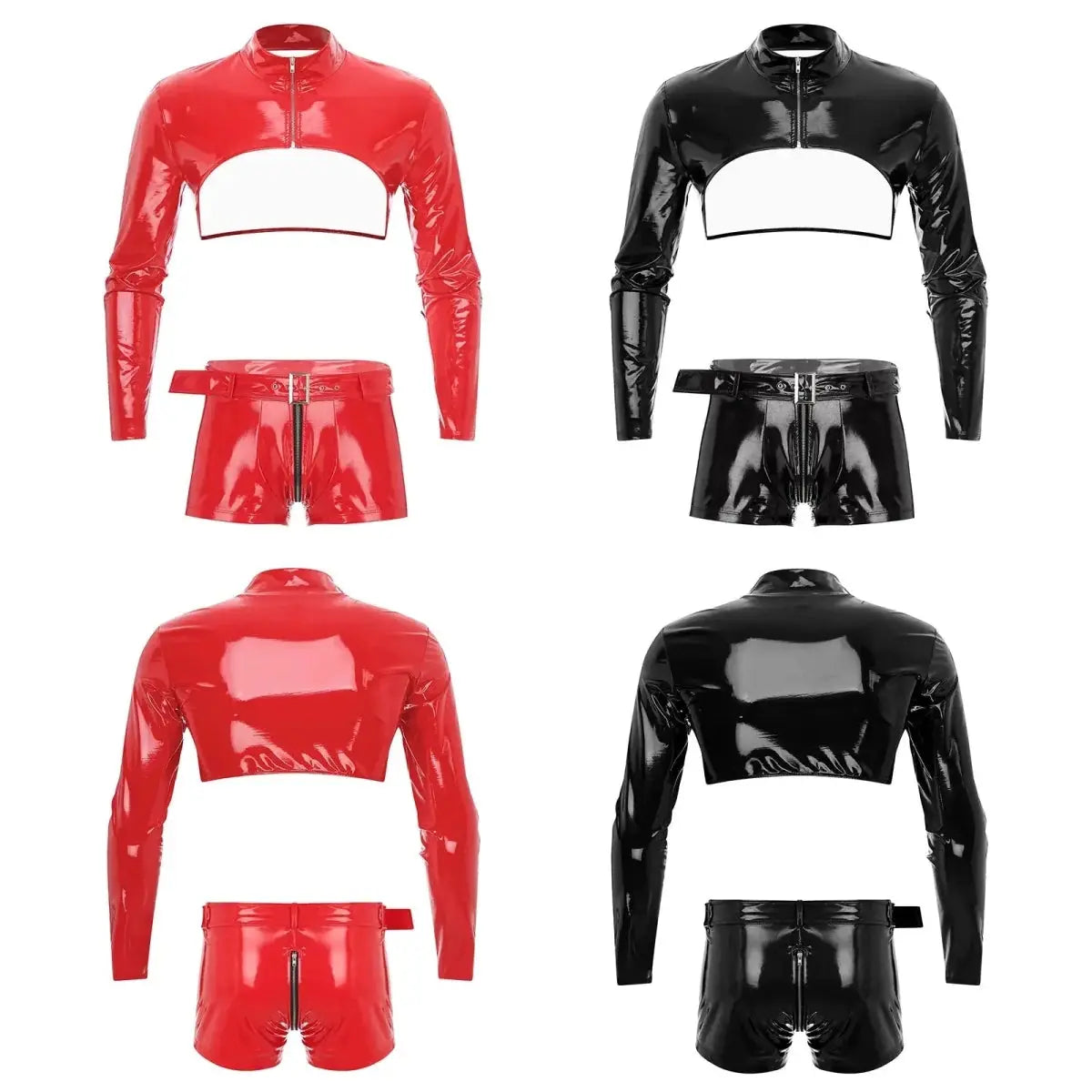 Glossy Wetlook Crop Outfit - WOWihte