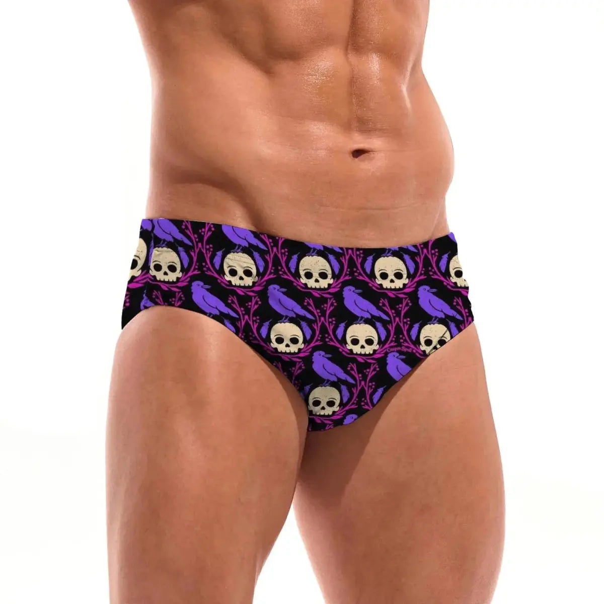 Gothic Raven Skull Swim Briefs - WOWihte