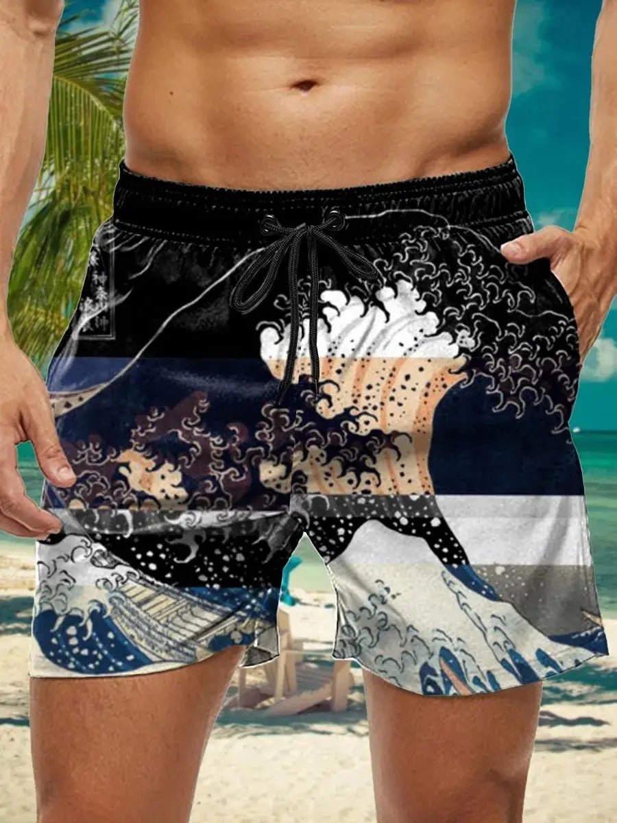 Hawaiian 3D Floral Swim Trunks - WOWihte