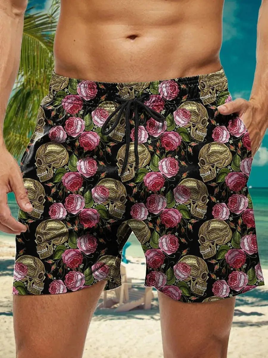 Hawaiian 3D Floral Swim Trunks - WOWihte