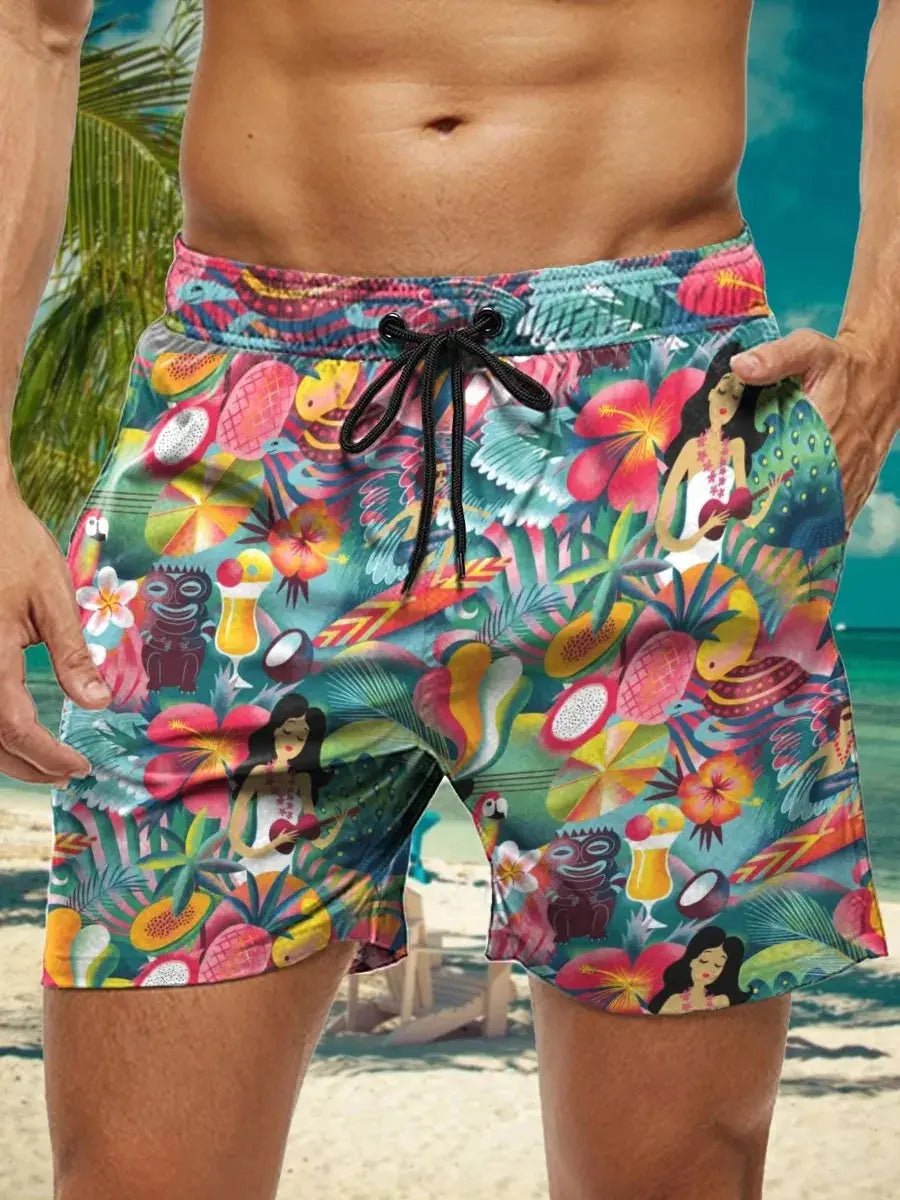 Hawaiian 3D Floral Swim Trunks - WOWihte