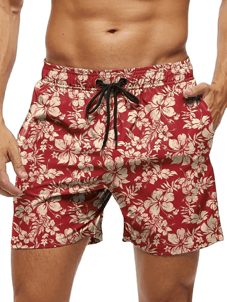 Hawaiian 3D Floral Swim Trunks - WOWihte