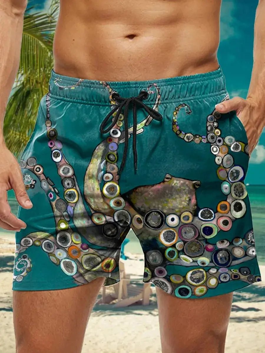Hawaiian 3D Floral Swim Trunks - WOWihte