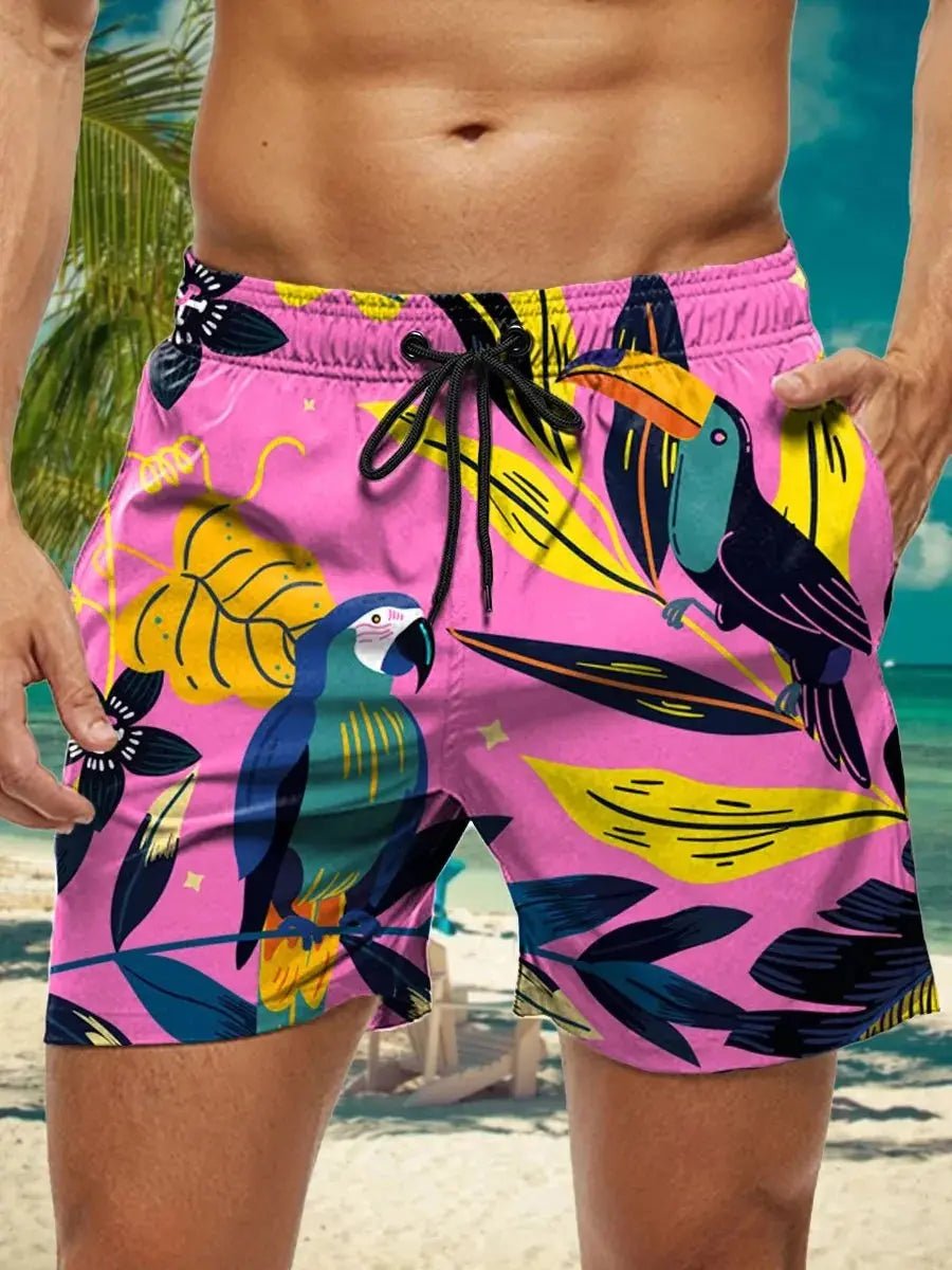 Hawaiian 3D Floral Swim Trunks - WOWihte