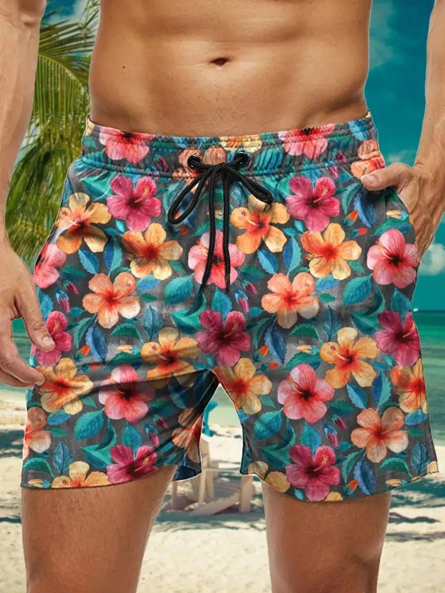 Hawaiian 3D Floral Swim Trunks - WOWihte