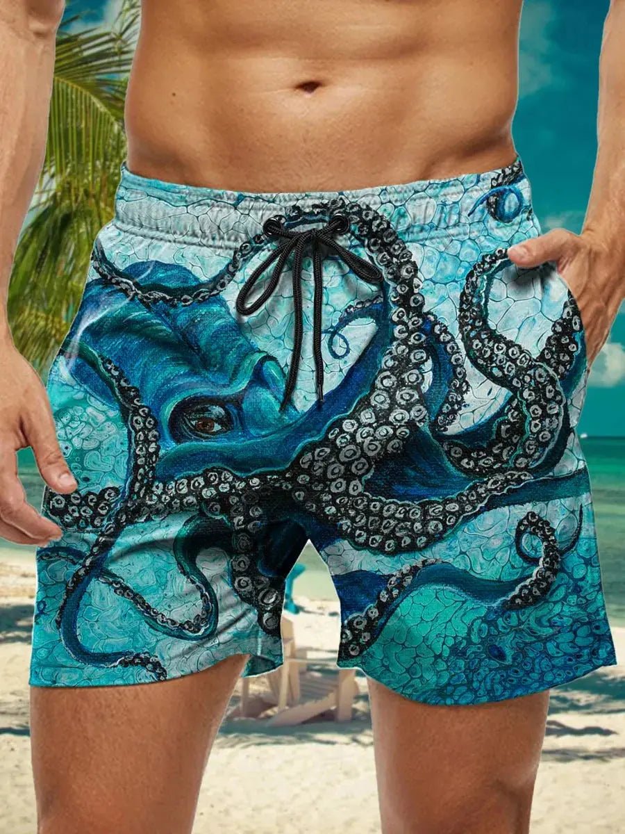 Hawaiian 3D Floral Swim Trunks - WOWihte
