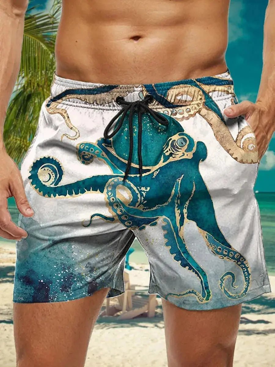 Hawaiian 3D Floral Swim Trunks - WOWihte