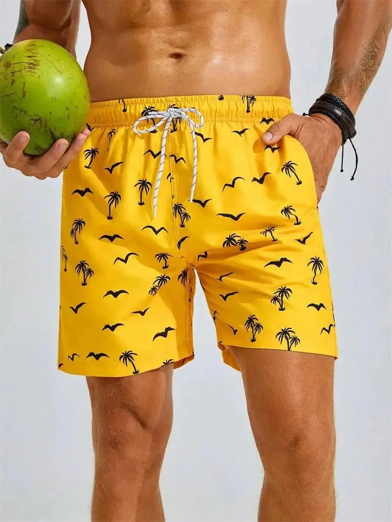 Hawaiian Print Quick Dry Swim Trunks - WOWihte