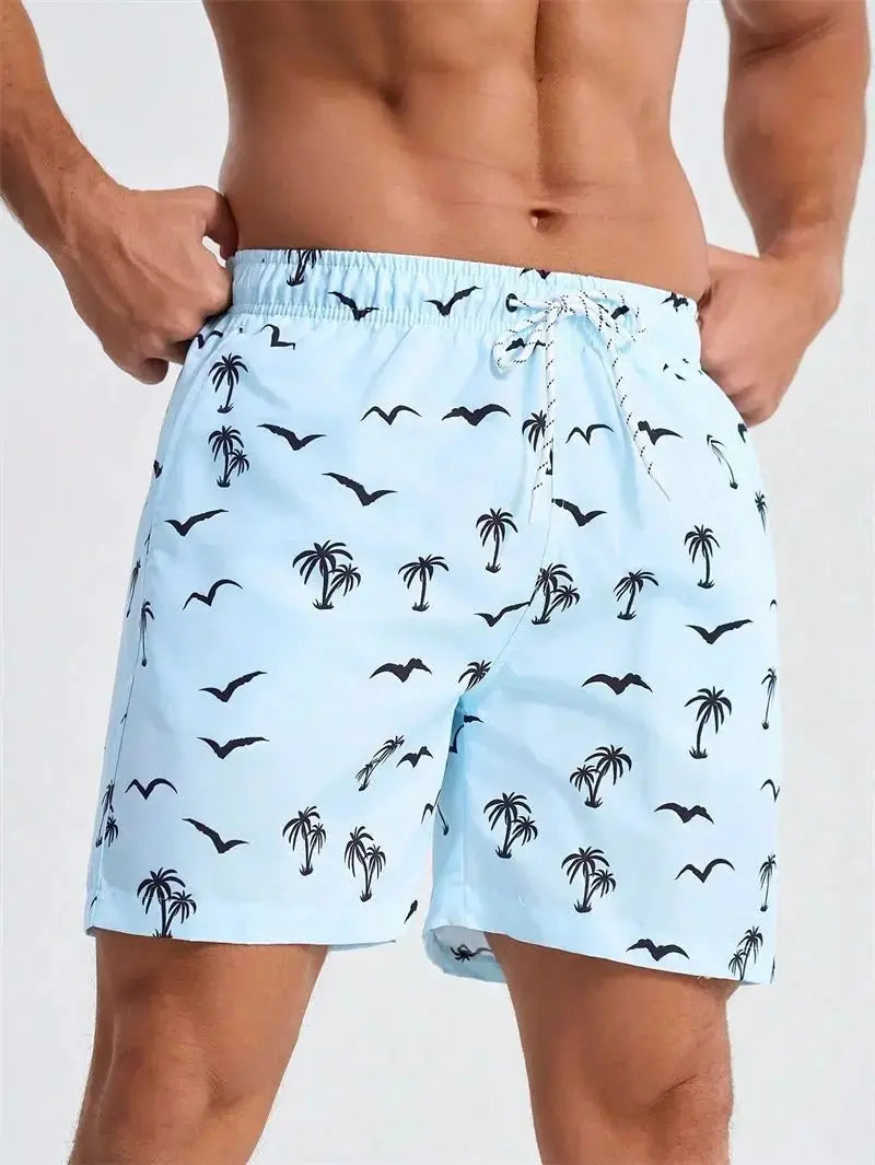 Hawaiian Print Quick Dry Swim Trunks - WOWihte