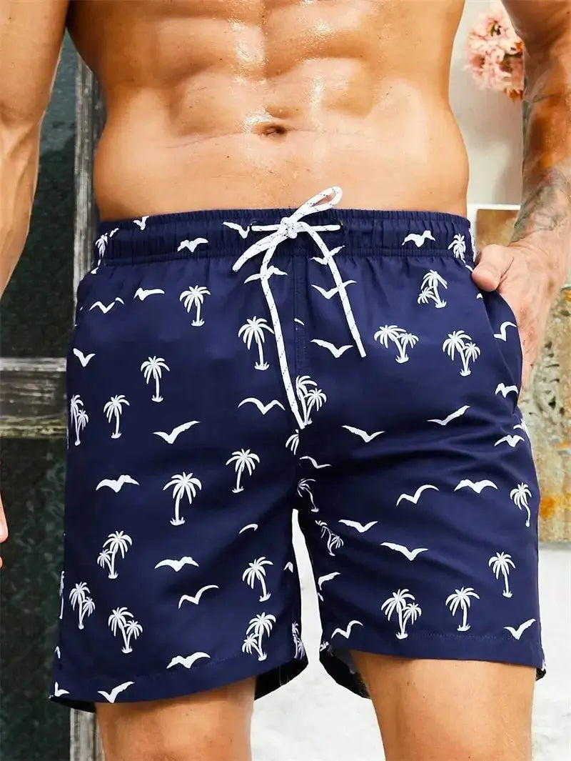 Hawaiian Print Quick Dry Swim Trunks - WOWihte