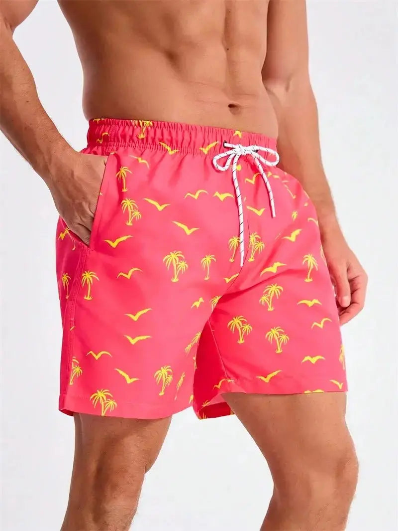 Hawaiian Print Quick Dry Swim Trunks - WOWihte