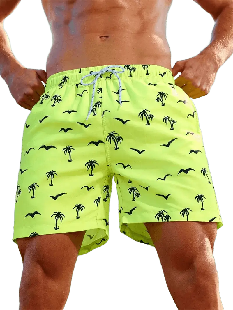 Hawaiian Print Quick Dry Swim Trunks - WOWihte