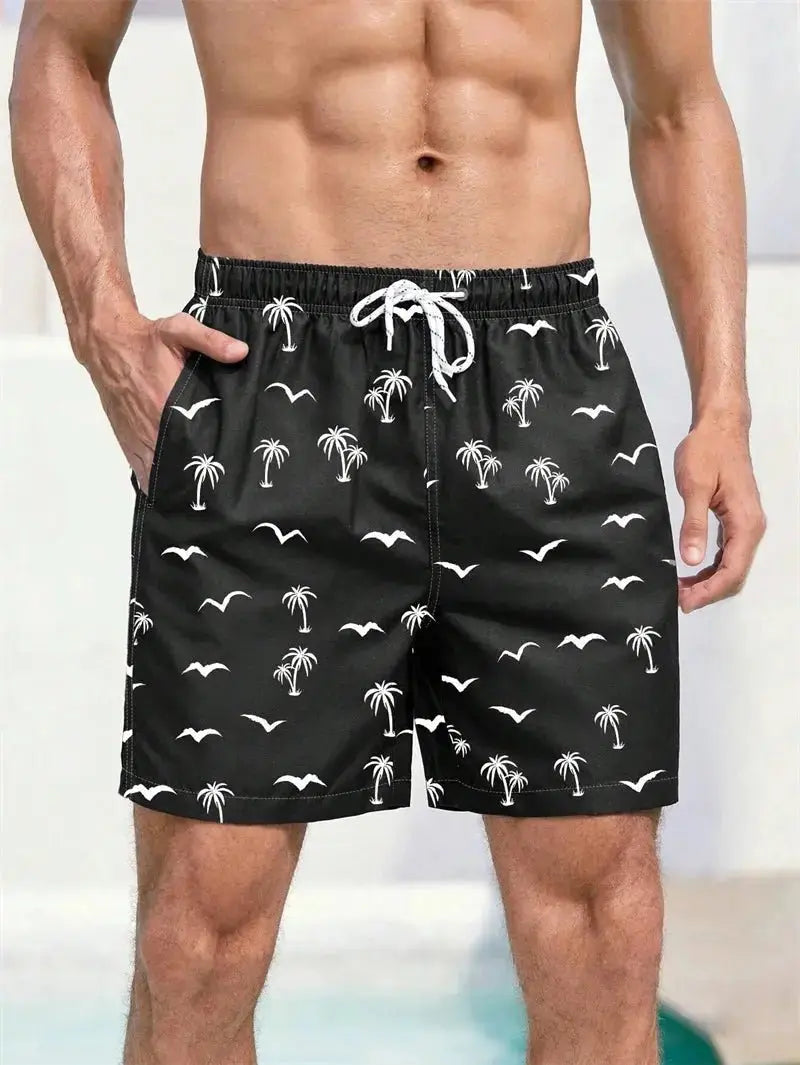 Hawaiian Print Quick Dry Swim Trunks - WOWihte