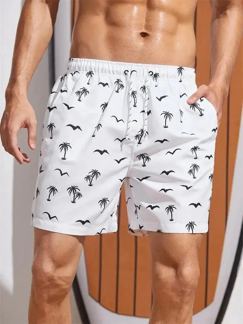 Hawaiian Print Quick Dry Swim Trunks - WOWihte