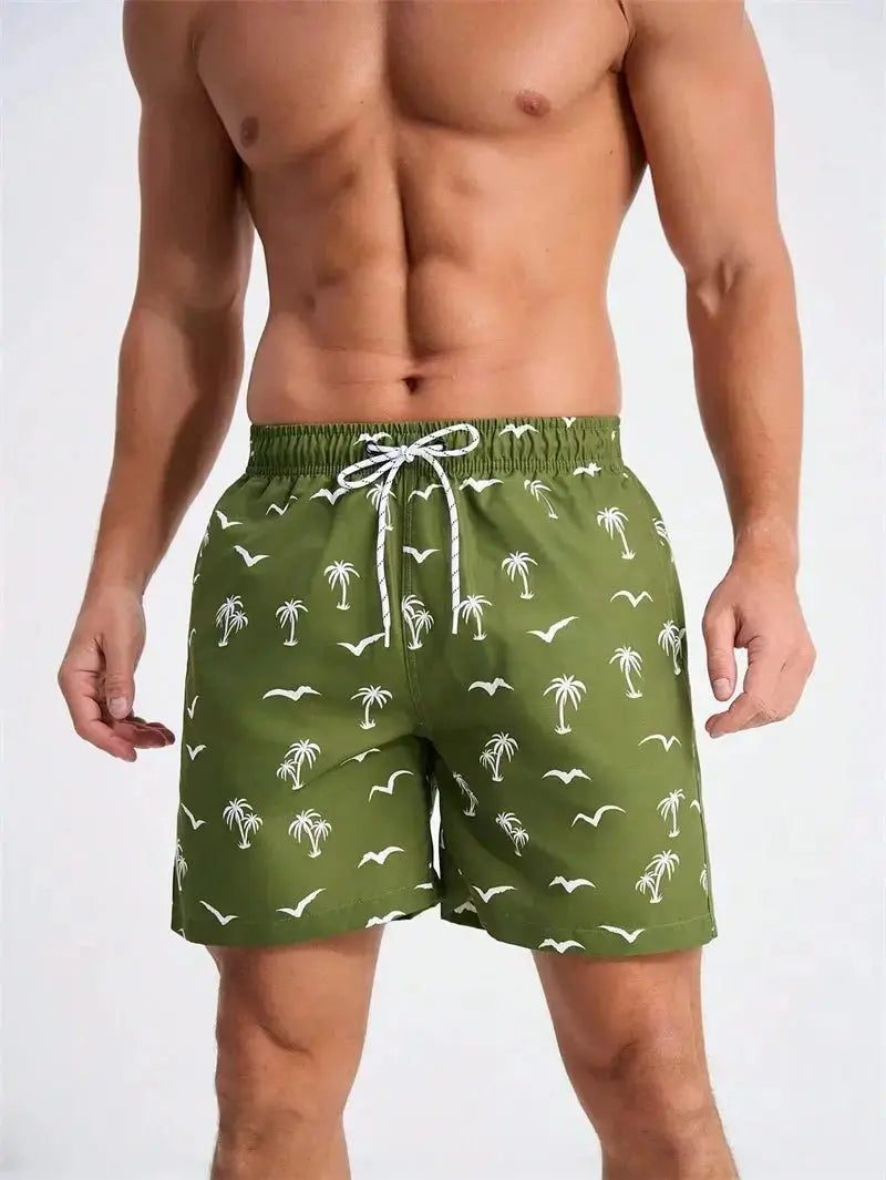 Hawaiian Print Quick Dry Swim Trunks - WOWihte