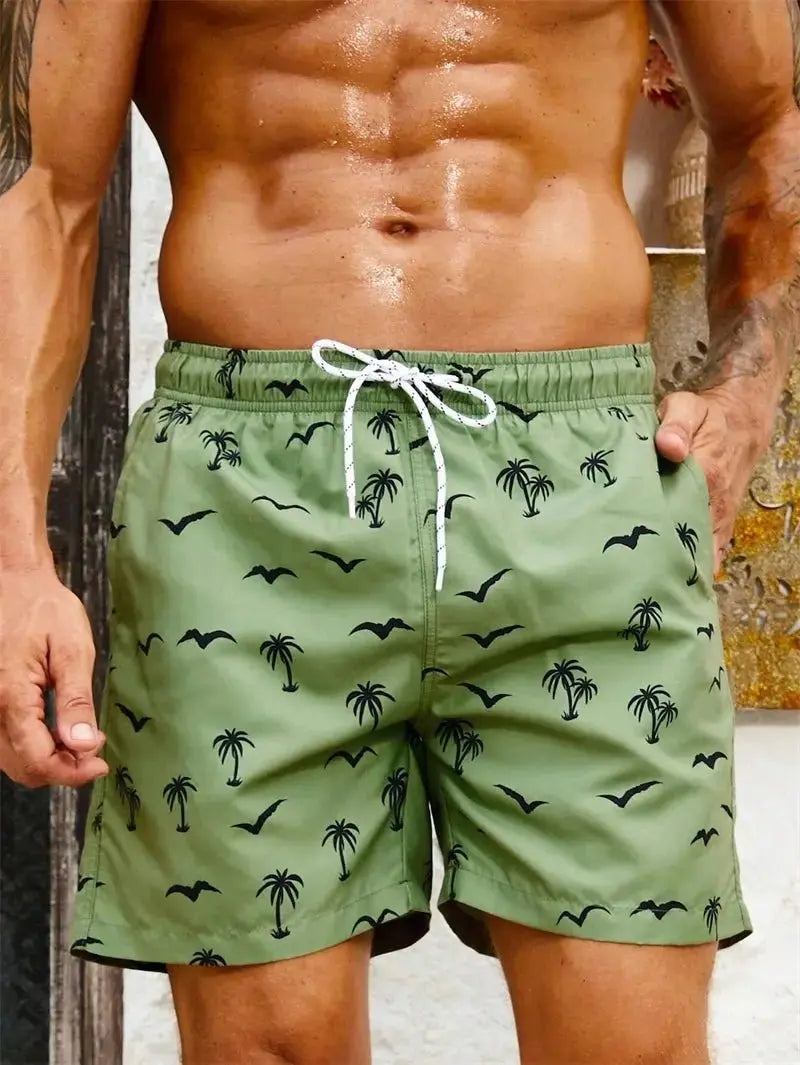 Hawaiian Print Quick Dry Swim Trunks - WOWihte