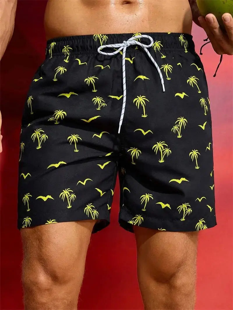 Hawaiian Print Quick Dry Swim Trunks - WOWihte