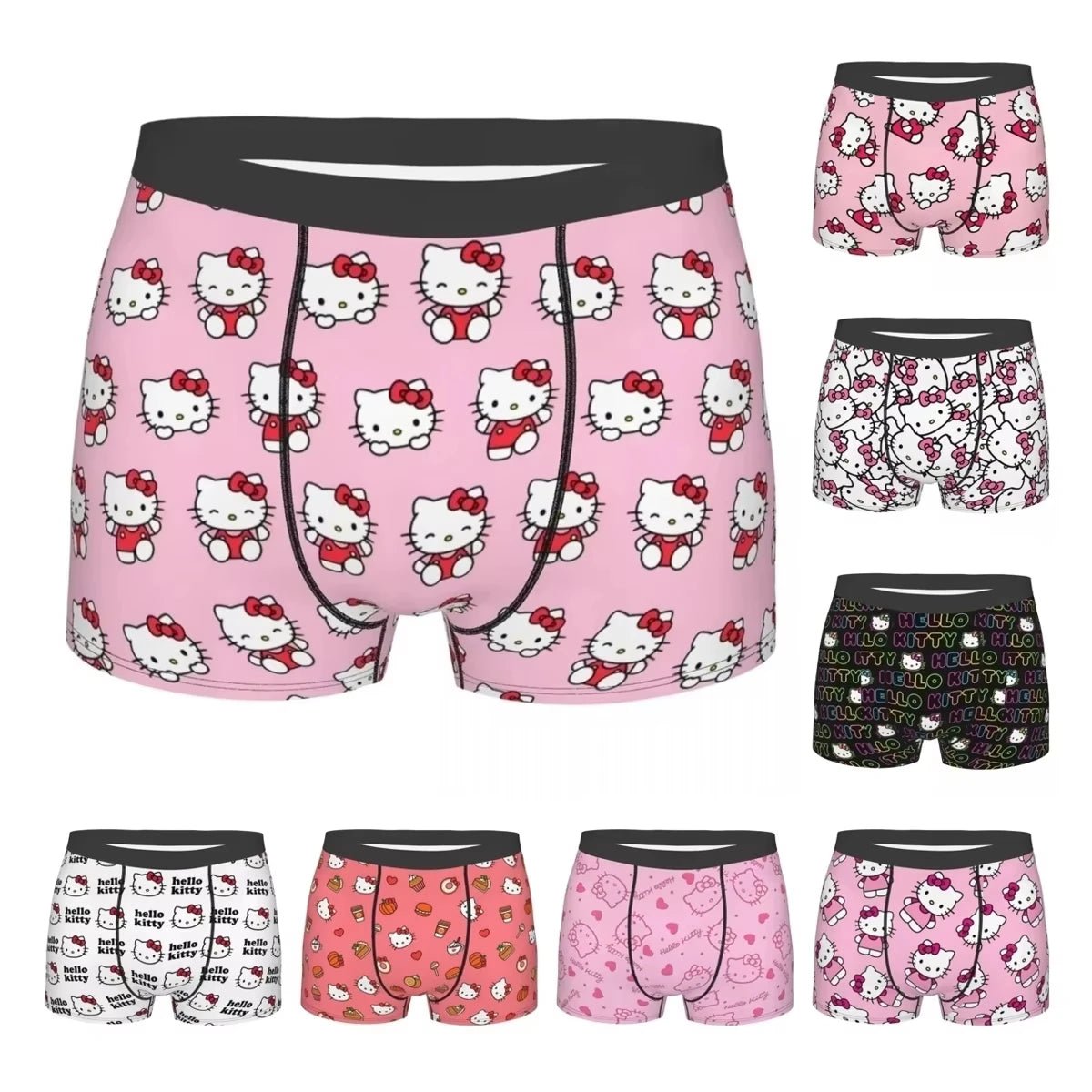 Hello Kitty Pattern Cartoon Boxer Shorts Panties Printed Underwear Quilt Underpants Men Sanrio Comfortable Boxers Briefs - WOWihte
