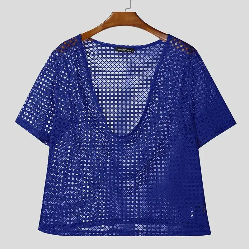 Hollow Out Mesh Tee Shirt - WOWihte