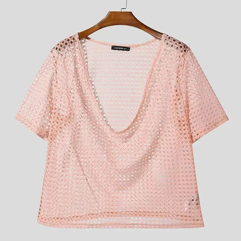Hollow Out Mesh Tee Shirt - WOWihte