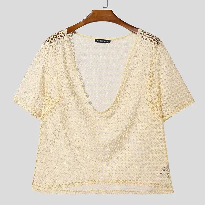 Hollow Out Mesh Tee Shirt - WOWihte