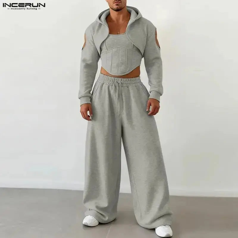 Hooded Crop Sweatsuit Set - WOWihte