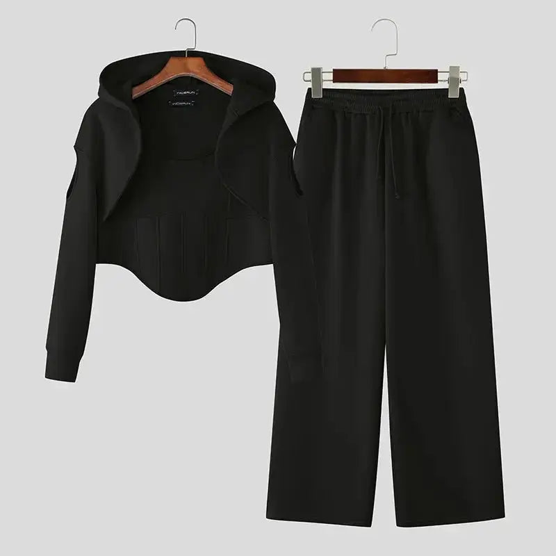 Hooded Crop Sweatsuit Set - WOWihte
